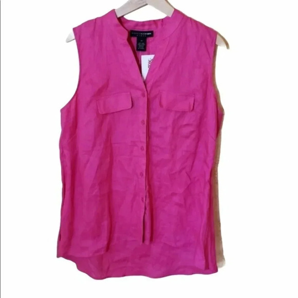 Grace Elements OX‎ pink button down linen top - Picture 1 of 3